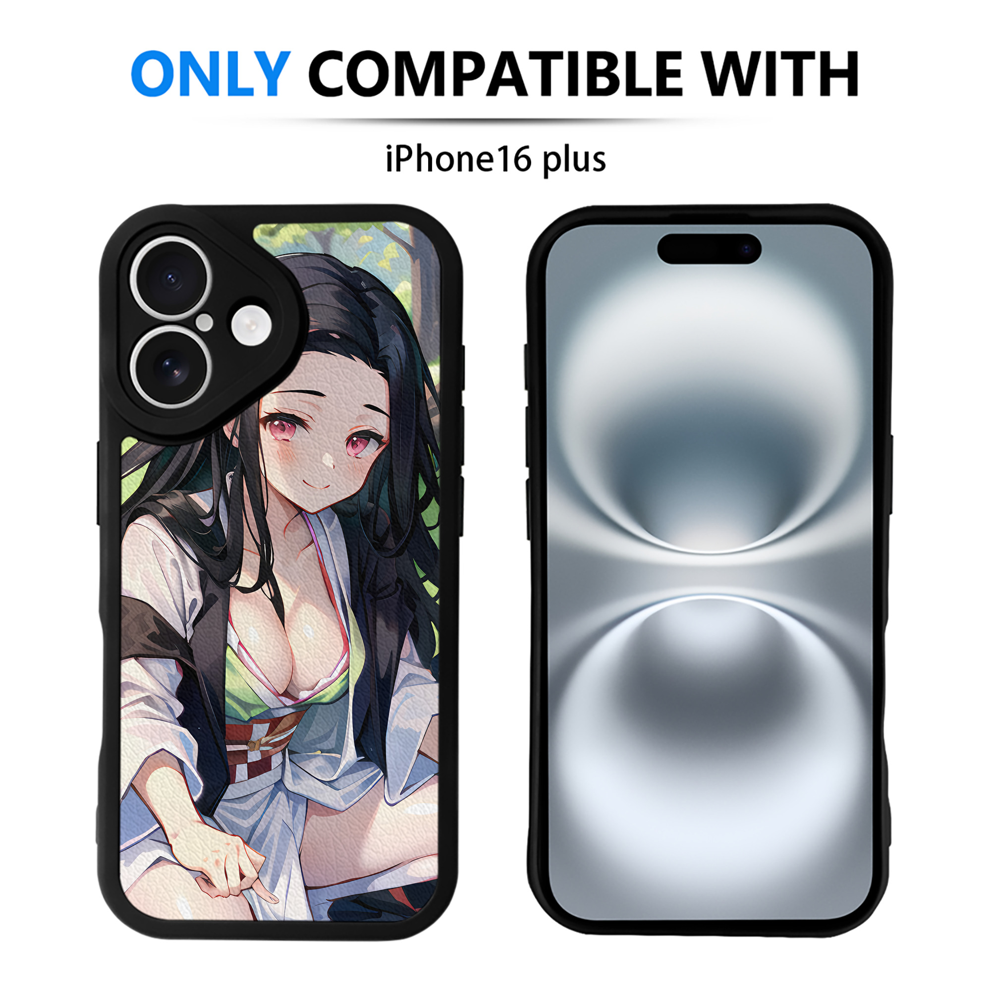 （画像用） 鬼滅の刃（きめつのやいば）竈門 禰󠄀豆子／かまど ねずこ Kamado Nezuko 【iPhone 16シリーズ対応】シリコンスマホケース（レザー調） 材質：シリコン